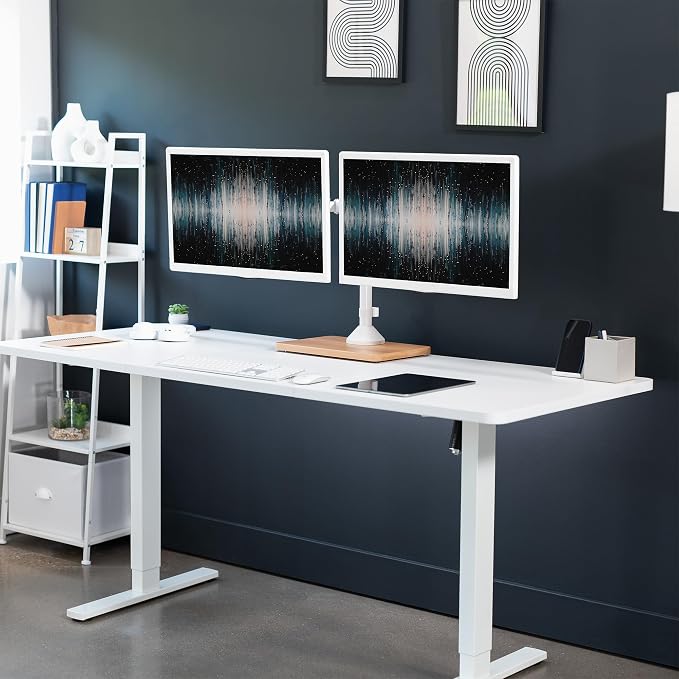 VIVO Dual Monitor Desk Stand for 13 to 32 inch Screens, STAND-V002FD-W | Articulating, Freestanding Adjustable Monitor Arm, White with Wood Base, Computer Stand for 2 Monitors, Holds 22 lbs Each - Image 9