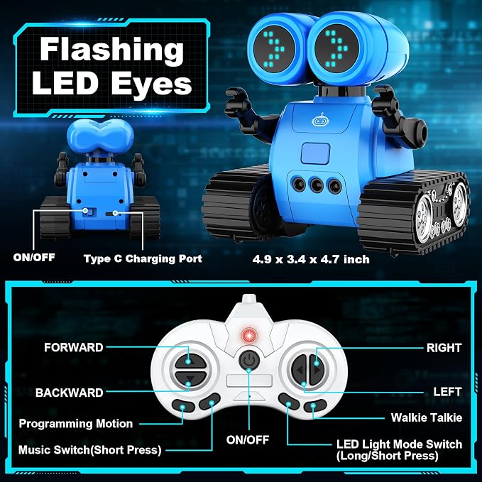 Hamourd Robot Toys for Boys Girls, Emo Robot with Walkie-Talkie Function, Gesture Sensing, Flexible Head & Arms, Programming Motion, Dance Moves, Music, Multi-Mode LED Eye, Toys for Ages - Image 7