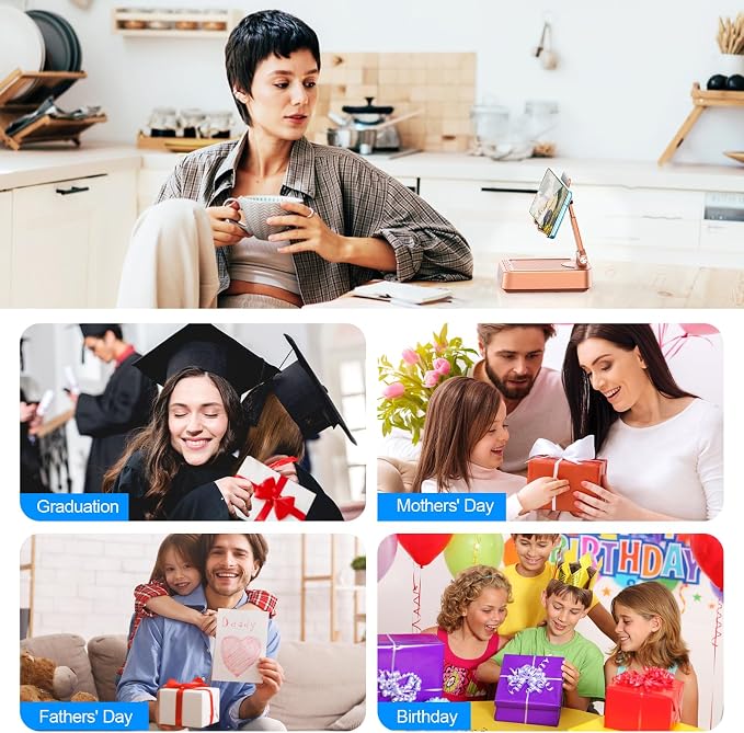 TechGlow Gifts for Men Women Foldable Cellphone Stand with Bluetooth Speaker and Charging Function 360° Rotatable Phone Stand Birthday Gift Idea for Mom Dad Cool Tech Gifts-Rose Gold - Image 7