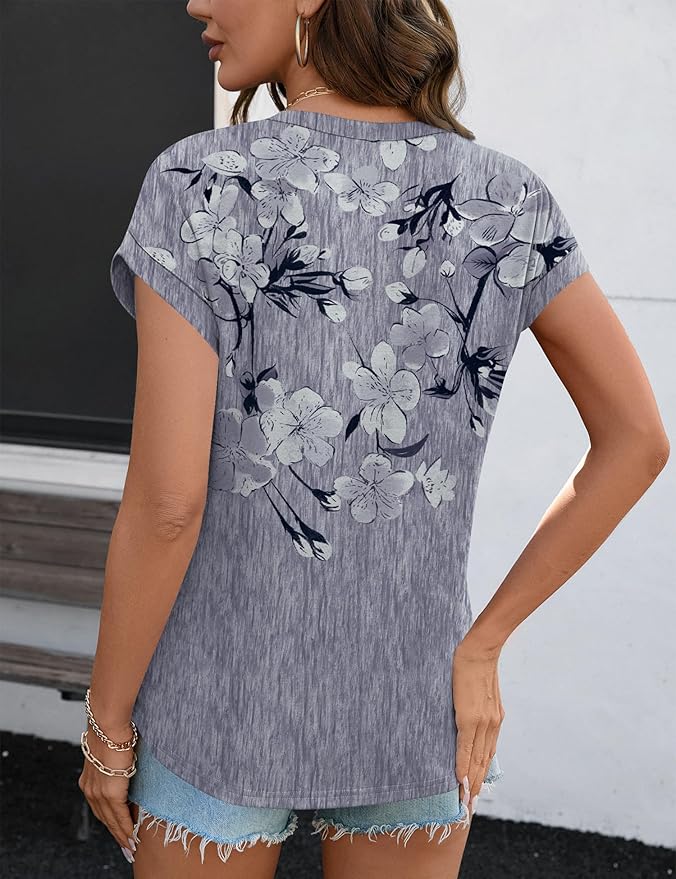 Rapbin Womens Summer Tops Women Blouses Dressy Casual V Neck T Shirts Short Sleeve Spring Tops for Women - Image 6