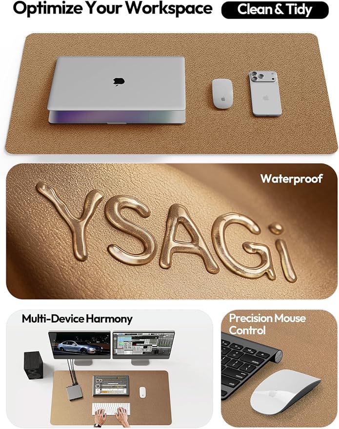 YSAGi Leather Desk Protector, Office Mat, Large Mouse Mat, Non-Slip PU Leather Blotter, Laptop Desk, Waterproof Writing Pad for Office and Home (Shiny Bronze, 35.4" x 17") - Image 8