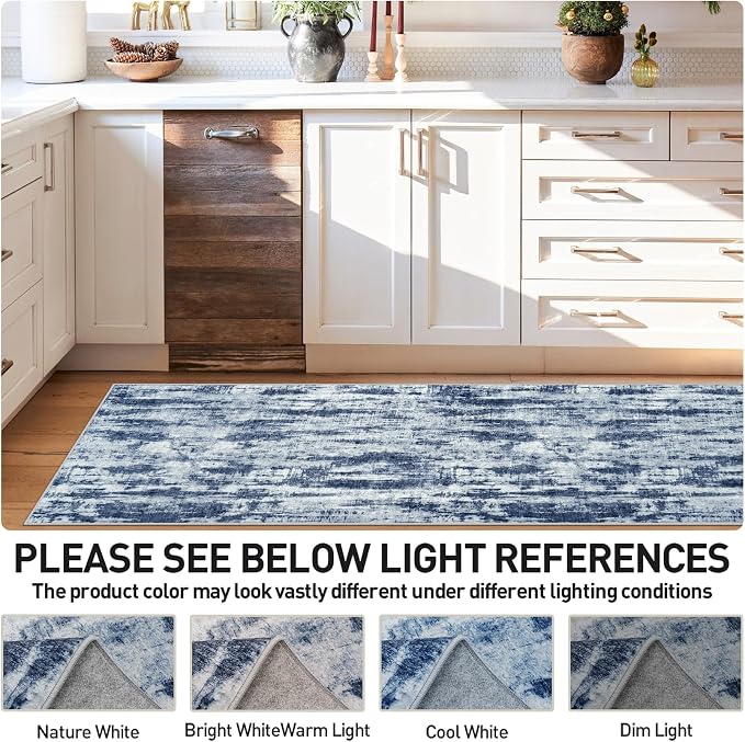 2'6''x8' Runner Rugs Washable Rug: Modern Abstract Living Room Rug Soft Anti-Skid Thin Carpet Indoor Floor Non-Shedding Carpets for Bedroom Dining Room Farmhouse Nursery Home Office Blue Grey - Image 7