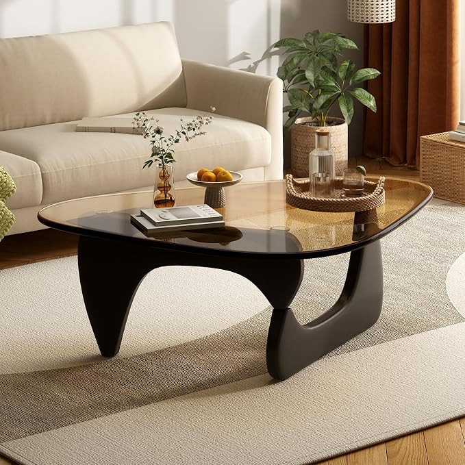 Coffee Table for Living Room Mid Century Modern Center Table with Glass Top and Wood, 36 Inch, Black Brown - Image 8