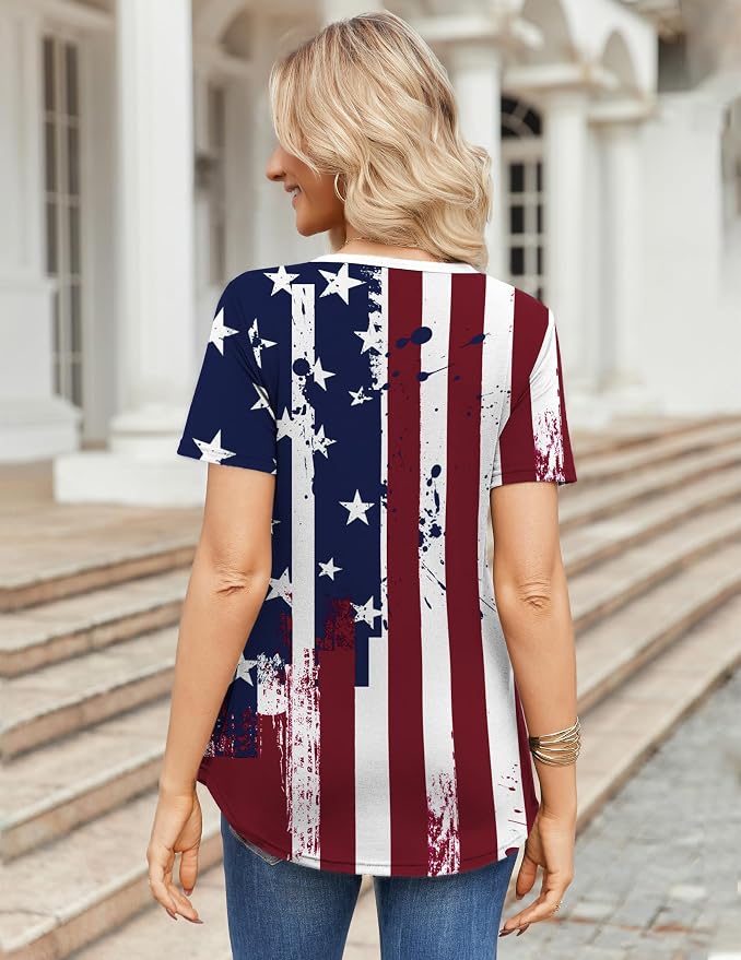 Zeagoo Womens Short Sleeve Tops Summer Henley V-Neck Tshirts Casual Pleated Blouse Dressy Loose Floral Basic Tee - Image 6