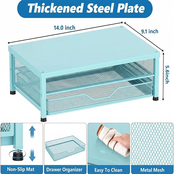 OPNICE Computer Monitor Stand Riser, Desk Organizer with Drawer, Printer & Laptop Stand, Office Desk Accessories & Workspace Desktop Organizers Storage for Office Supplies(Blue) - Image 7