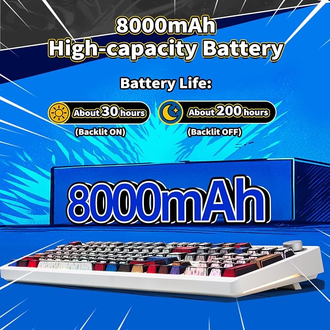 AULA Wireless Mechanical Gaming Keyboard Full Size 8000mAh with Knob&Screen | Hot Swappable Custom,RGB Backlit,Creamy Pre-lubed Blaze Switches,PBT Keycaps,Tri-Mode BT/2.4GHz/USB-C,F106Pro Comic Mix Color - Image 8