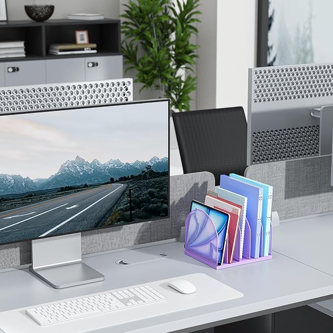 gianotter Desktop File Organizer with 5 Compartments | Desk Organizer Paper Organizer for Desk Workspace Organizers for Office Supplies (Purple, Upright Style) - Image 7