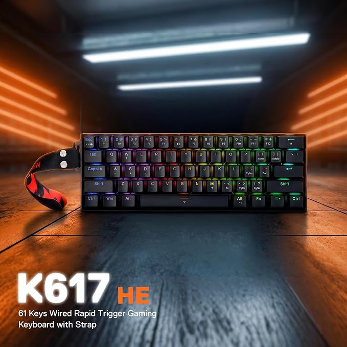 Redragon K617 HE Wired Hall-Effect Rapid Trigger Magnetic Gaming Keyboard | 8K Polling Adjustable Actuation, 61 Keys Design for More Room to Aim, Swap-Ready Socket for Mod, RGB Pro Software Supported - Image 9