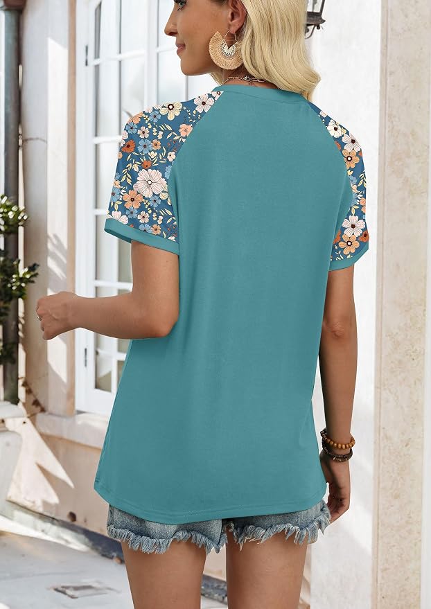 WIHOLL Womens Summer Tops Color Block Short Sleeve Raglan Shirts Spring Fashion Clothes Vacation Outfits - Image 5