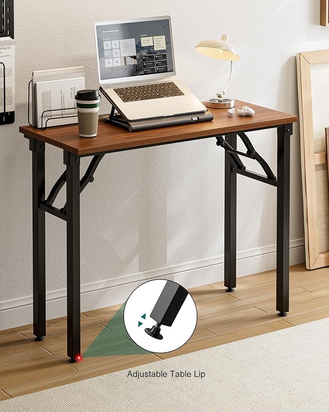 Frylr Small Folding Computer Desk – Portable 35.8 Inch Foldable Laptop Table, No-Assembly, Collapsible and Compact for Easy Storage, Lightweight for Small Spaces, Craft and Study Use, Dark Walnut - Image 9