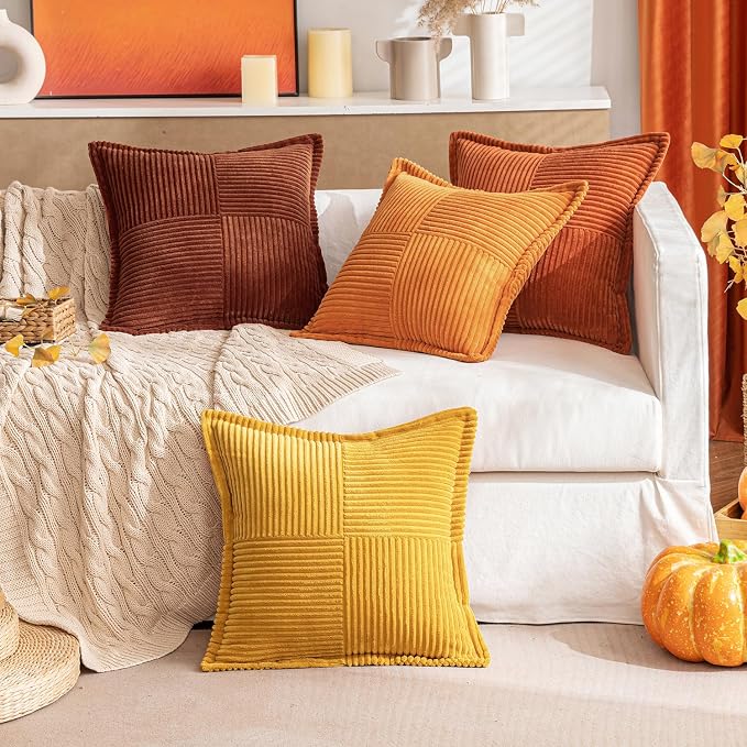 MIULEE Fall Dark Rust Decorative Lumbar Throw Pillow Covers for Couch Bed Livingroom 12x20 Inch Set of 2 Boho Accent Throw Pllows Broadside Striped Patchwork Soft Corduroy Pillowcases, Terracotta - Image 8