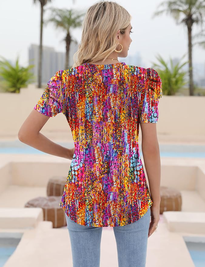 Ivicoer Puff Short Sleeve Shirt for Women Eyelet Tops Summer Crewneck Blouse Loose Fit S-XXL - Image 6