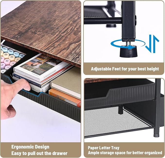Printer Stand for Desk, Desk Organizer with Storage, Desktop Printer Table for Home Office, Multi-Purpose Shelves for Home Printer, Fax Machine, Scanner, Die-Cut Machine (Brown) - Image 7