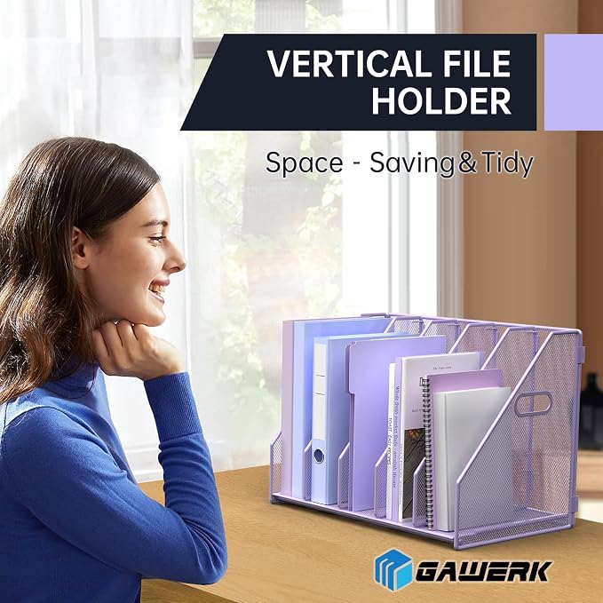 MINDEPOT Desk File Organizer Folder Holder with 5 Vertica for Office Purple - Image 4
