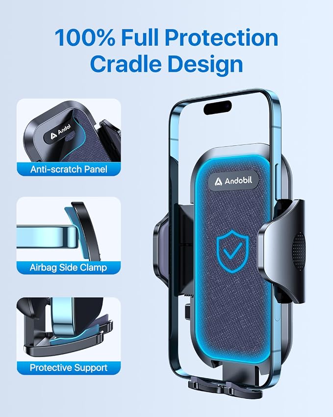 andobil Car Phone Holder, 2026 Military-Grade 89lbs Strongest Suction Phone Holders for Your Car Dashboard/Windshield/Vent Easy Clamp Cellphone Holder Truck Stand for iPhone 17 16 15 Pro Max, Blue - Image 9