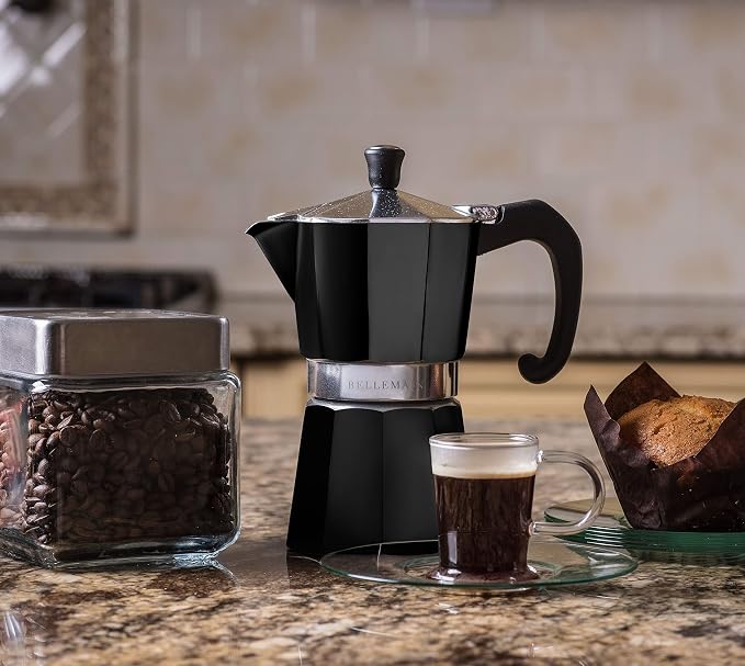 Bellemain Stovetop Espresso Maker, Italian Moka Pot, 3-Cup Black | Classic aluminum design brews rich espresso at home or camping, with an easy-to-use and easy-to-clean design. - Image 6