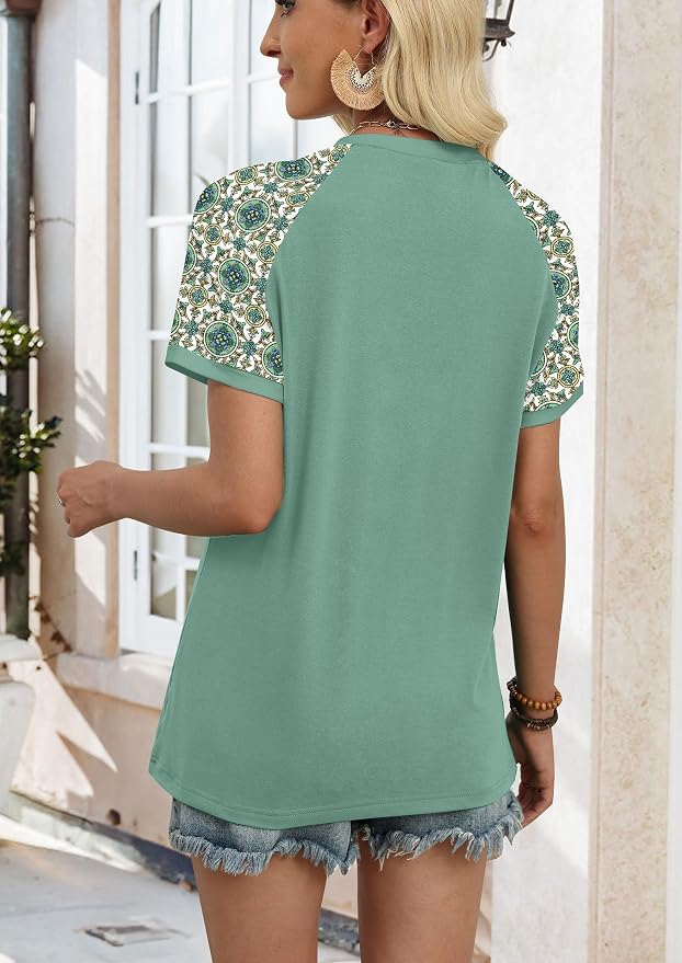 WIHOLL Womens Summer Tops Color Block Short Sleeve Raglan Shirts Spring Fashion Clothes Vacation Outfits - Image 5