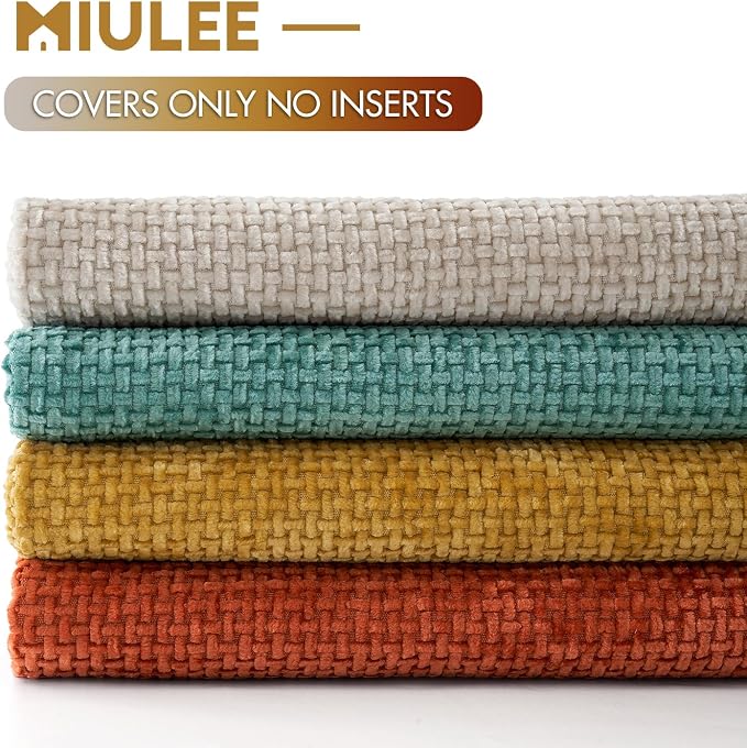 MIULEE Pack of 4 Couch Throw Pillow Covers 18x18 Inch Neutral Orange/Teal Soft Decorative Chenille Pillow Covers Farmhouse Accent Cushion Covers for Boho Fall Home Decor Sofa Bedroom Living Room - Image 6