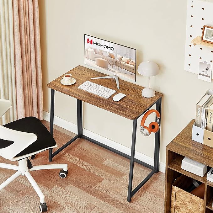 WOHOMO Folding Desk, 31.5" Foldable Computer Table for Small Spaces, Walnut | Easy Assembly and Fold, Sturdy Home office desks for Study Bedroom Dorm Space Saving Writing Work Apartment - Image 10