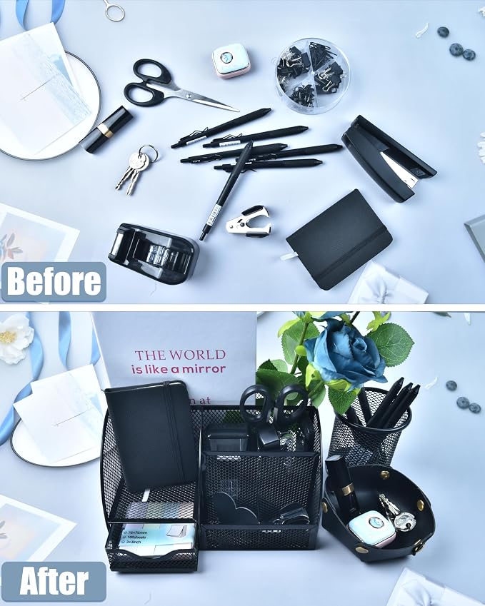 Black Desk Accessories, 24Pcs Office Supplies and Desk Organizers, with Tape Dispenser, Stapler, Staple Remover, Ect, Gift Box Packaging - Image 7
