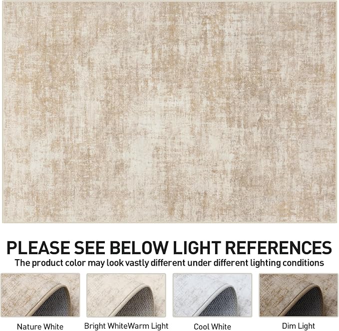 8x10 Area Rugs Washable Rug: Modern Abstract Living Room Rug Soft Anti-Skid Thin Carpet Indoor Floor Non-Shedding Carpets for Bedroom Dining Room Farmhouse Nursery Home Office Beige - Image 8