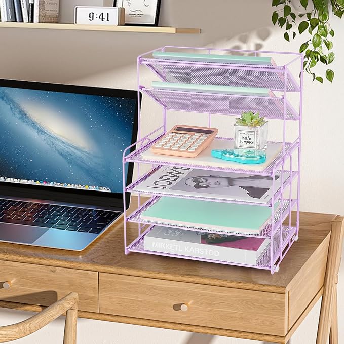 OPNICE 6-Tier Letter Tray Paper Organizer, Desk Organizers and Accessories, Desktop File Organizer, Office Desk Accessories for Office Supplies(Purple) - Image 6