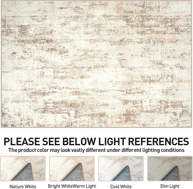 8x10 Area Rugs Washable Rug: Modern Abstract Living Room Rug Soft Anti-Skid Thin Carpet Indoor Floor Non-Shedding Carpets for Bedroom Dining Room Farmhouse Nursery Home Office Beige Grey - Image 8