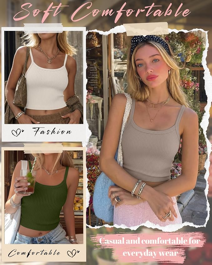 Ficerd 3 Pack Women's Tank Tops 95% Cotton Spaghetti Strap Ribbed Crop Camisole Slim Fitted Basic Summer Sleeveless Layer - Image 5