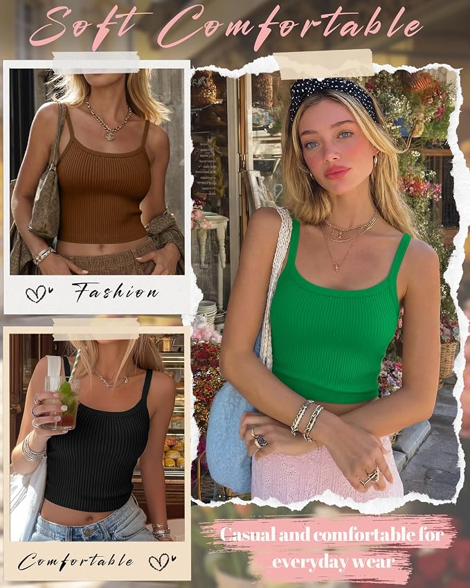 Ficerd 3 Pack Women's Tank Tops 95% Cotton Spaghetti Strap Ribbed Crop Camisole Slim Fitted Basic Summer Sleeveless Layer - Image 5