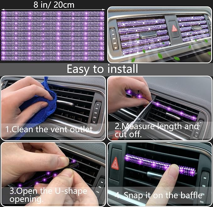 NBTEPEM 27 PCs Purple Violet Bling Car Accessories Set for Women, Steering Wheel Covers Universal Fit 15 Inch, Bling License Plate Frame, Bling Phone Holder, Bling Car Coasters - Image 6