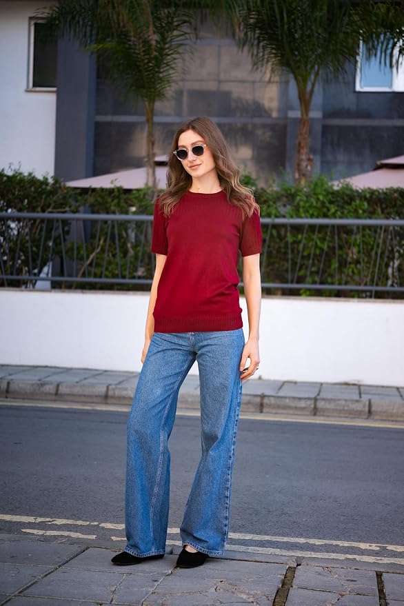 Zeagoo Women's Short Sleeve Sweater Tops 2026 Spring Summer Crew Neck Hollow Out Blouses Dressy Business Casual Outfits - Image 5
