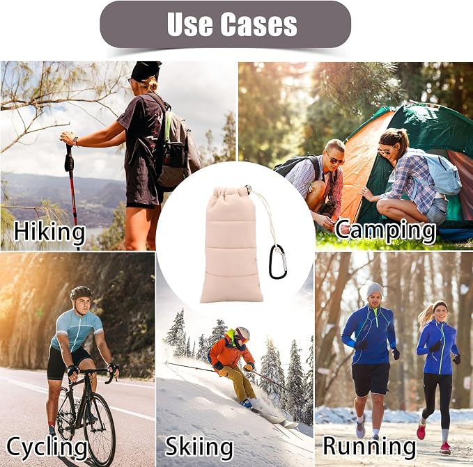 Lyreh Thermal Phone Pouch with Carabiner, Down Cotton Winter Insulated Warm Case Cover Bag Accessories Gift Prevents Freezing & Overheating Cellphone Sock for Outdoor Camping Hiking Skiing (Beige) - Image 7