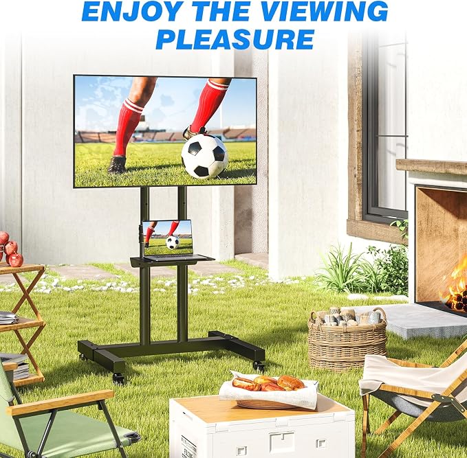 Rfiver Mobile TV Cart Rolling TV Stand for 32-83 Inch Screens up to 110lbs, Portable TV Stand on Wheels with Height Adjustable Shelf, Outdoor TV Stands Mount for Home Office MAX VESA 600x400mm, Black - Image 9