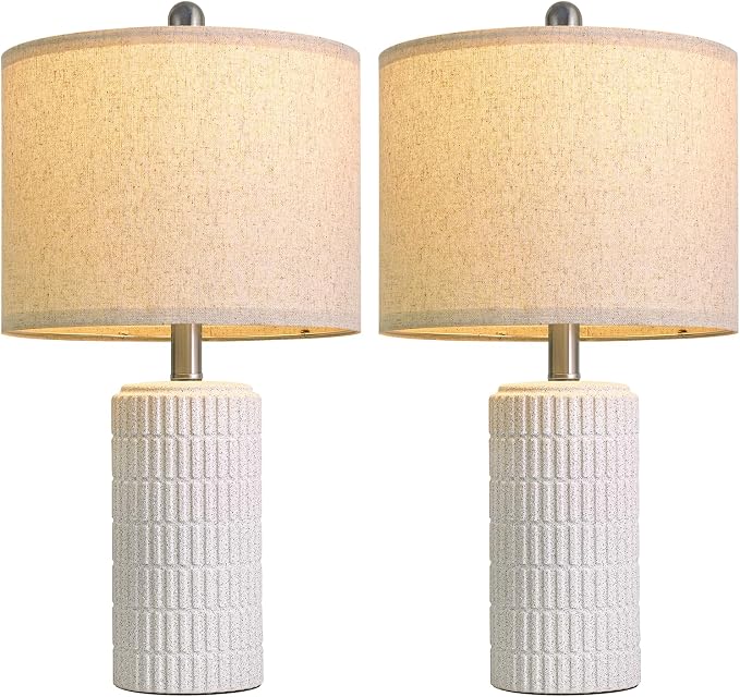 PoKat 20.75" Stone-Like Farmhouse Ceramic Table Lamps Set of 2 for Bedroom, White Bedside Lamps for Night Stands, Matte-Textured Decor Nightstand Table Lamps for Living Room End Table White - Image 6