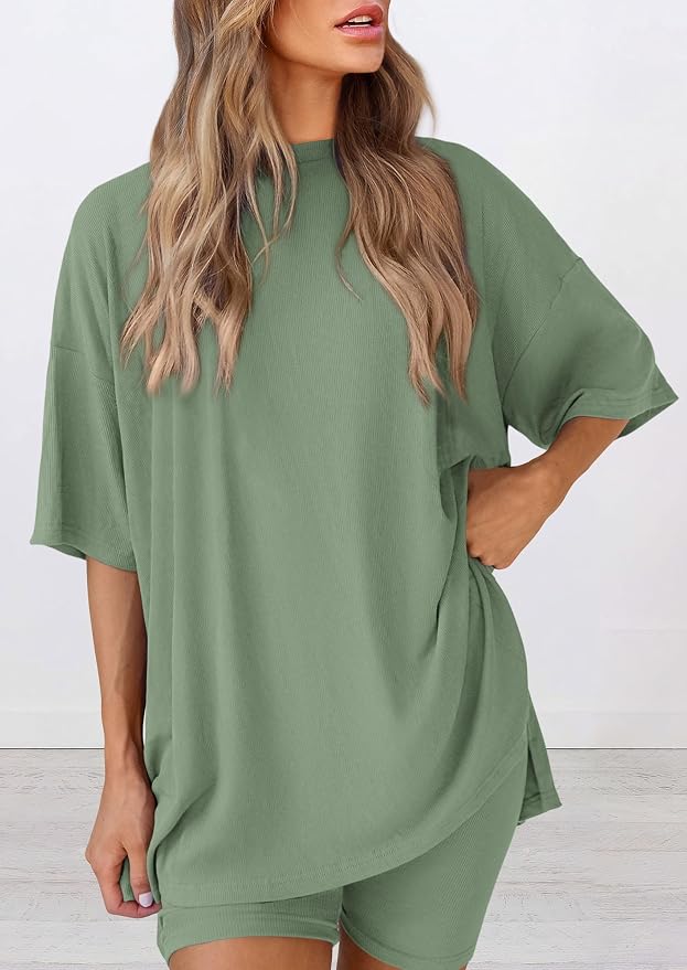 PRETTYGARDEN Women 2 Piece Lounge Set 2026 Summer Casual Oversized Shirts Biker Shorts Matching Airport Travel Outfit Clothes - Image 5