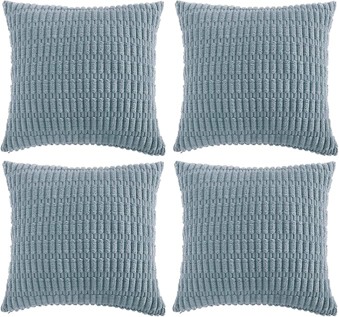 Fancy Homi 4 Packs Decorative Throw Pillow Covers for Living Room Couch Bed, Modern Farmhouse Boho Home Décor Accent Cushion Case, 16" x 16", Light Blue - Image 7