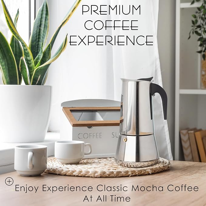Mixpresso 12 Cup Greca Moka Pot, Stainless Steel Stovetop Espresso Maker | 600ml/20oz Italian stovetop coffee maker with classic percolator design, ideal for preparing coffee at home or while camping - Image 8