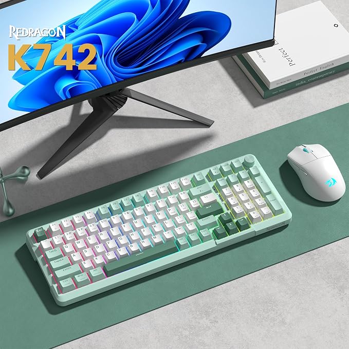 Redragon K742 Bluetooth Wireless Mechanical Gaming Keyboard with Knob | BT5.0/2.4GHz/USB C Creamy Keyboard with Number Pad for PC Computer, RGB Backlits, Hot-Swappable with Linear Switches (Green) - Image 9