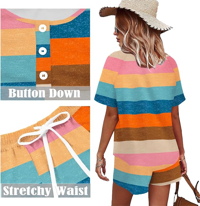 WIHOLL Two Piece Outfits for Women Lounge Sets Button Down Top and Shorts Set Sweatsuits with Pockets - Image 4