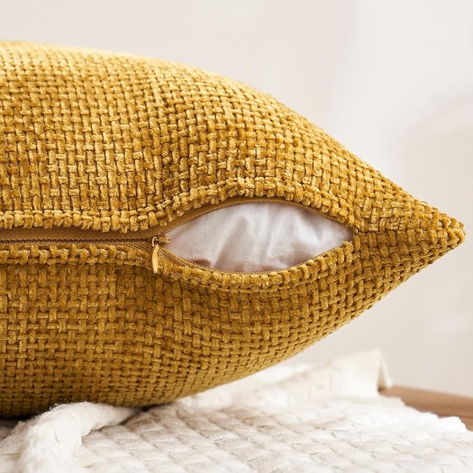 MIULEE Pack of 4 Couch Throw Pillow Covers 16x16 Inch Neutral Gold/Brown Soft Decorative Chenille Pillow Covers Farmhouse Accent Cushion Covers for Boho Fall Home Decor Sofa Bedroom Living Room - Image 7