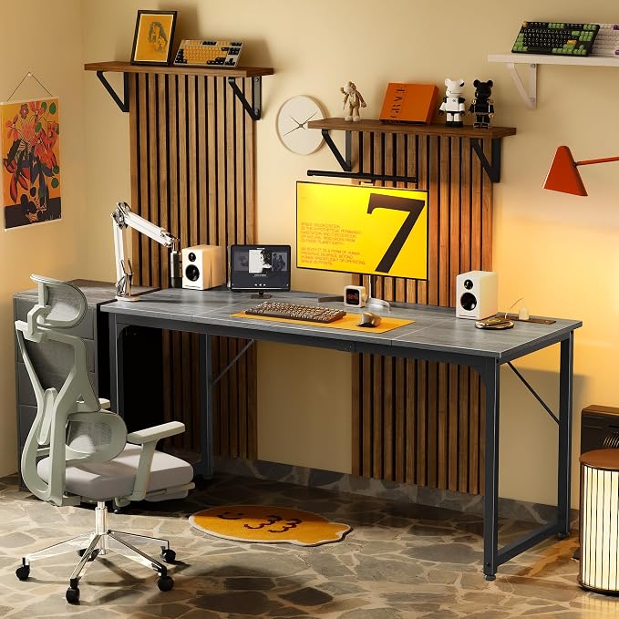 PRAISUN 63 X 24 Inch Computer Desk, Power Outlets, USB-C, Grey | Office Desk with 4 AC Outlets, USB & USB-C, Sturdy Metal Frame, Spacious Desktop for Work, Writing, Study & Gaming - Image 9