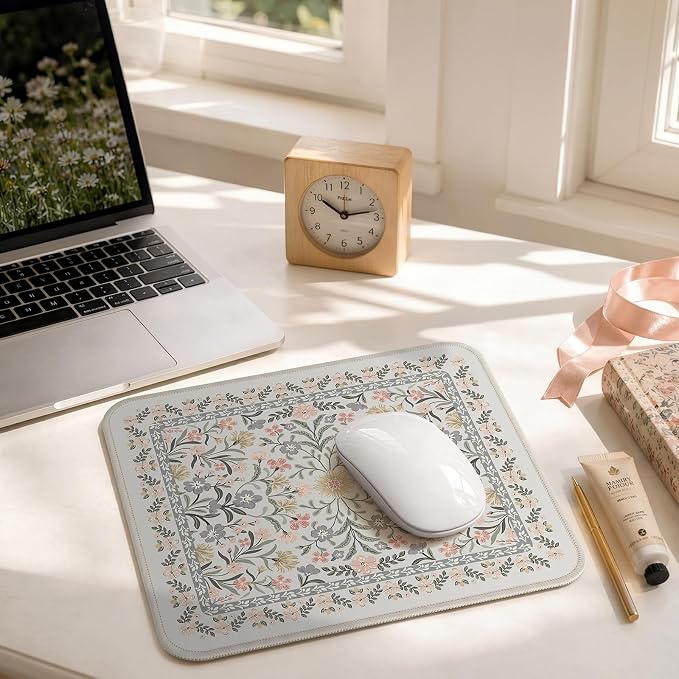 iCasso Aesthetic Small Mouse Pad, 9.5x7.9in,Home Office,Gray Floral | Mini Portable Travel Mousepad, Anti-Slip and Comfortable Cloth Mouse Mat with Stitched Edges for Computer, Home - Image 9