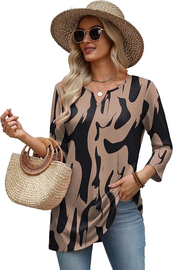 OFEEFAN Summer Boho Tops For Women 3/4 Length Sleeve Womens Tops Vacation Outfits - Image 5