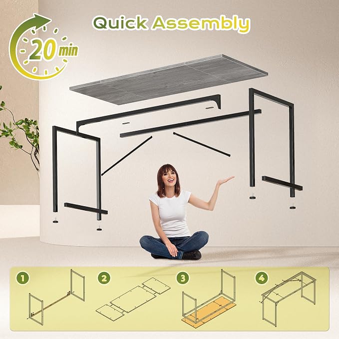 PRAISUN 47 Inch Computer Desk, Home Office Desk with Spacious Desktop, Grey | Modern Gaming Desk for Bedroom, Study, Work, Gaming & Writing, Large Legroom, Sturdy Metal Frame - Image 9