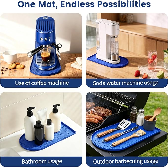Silicone Coffee Mat,15.8"x7.9" Coffee Bar Mats for Countertop,Espresso Mat, Silicone Heat Resistant Mat for Espresso Machine/Coffee Maker (Blue) - Image 7