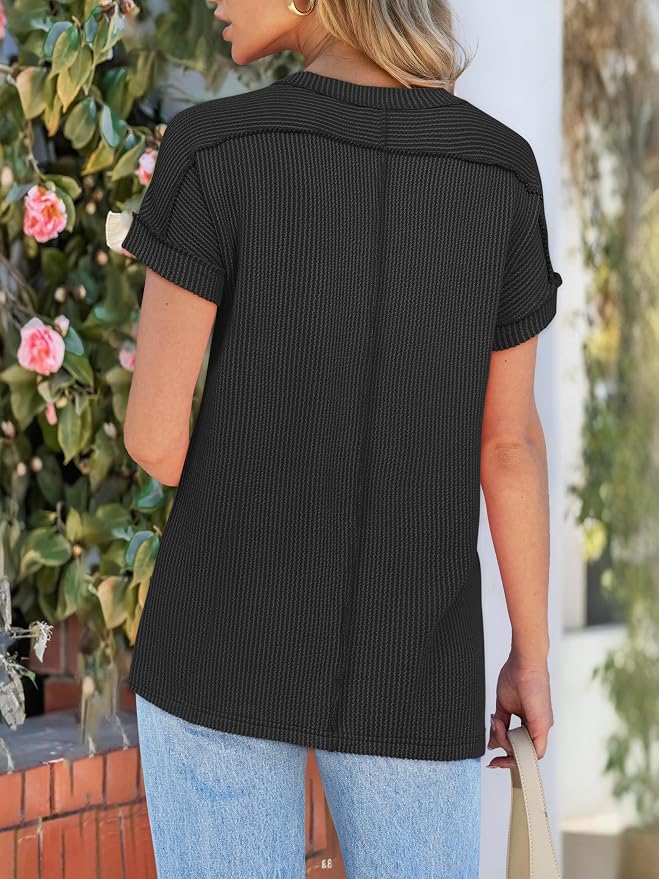 ANRABESS Womens Short Sleeve Crewneck Shirts Ribbed Knit High Low Hem T Shirt 2026 Summer Spring Casual Tops Trendy Clothes - Image 6