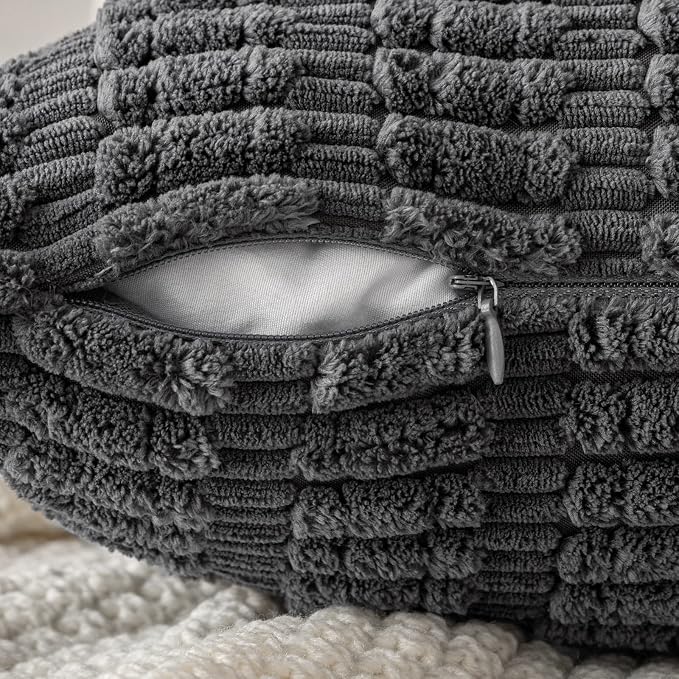 MIULEE Pack of 2 Corduroy Decorative Throw Pillow Covers 20x20 Inch Soft Boho Striped Pillow Covers Modern Farmhouse Home Decor for Sofa Living Room Couch Bed Dark Grey - Image 7