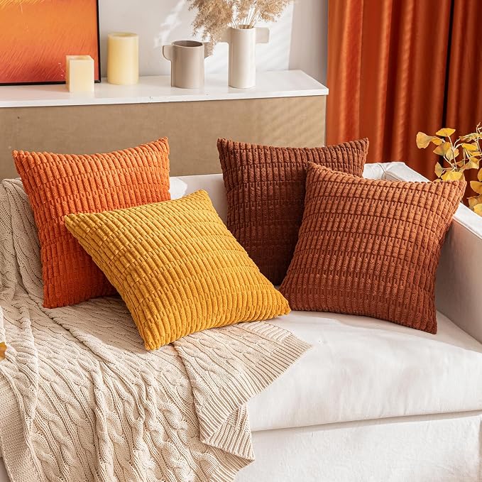 MIULEE Fall Pack of 2 Dark Rust Corduroy Decorative Pillow Covers 12x12 Inch Soft Boho Striped Throw Pillow Covers Modern Farmhouse Home Decor for Sofa Living Room Couch Bed - Image 8