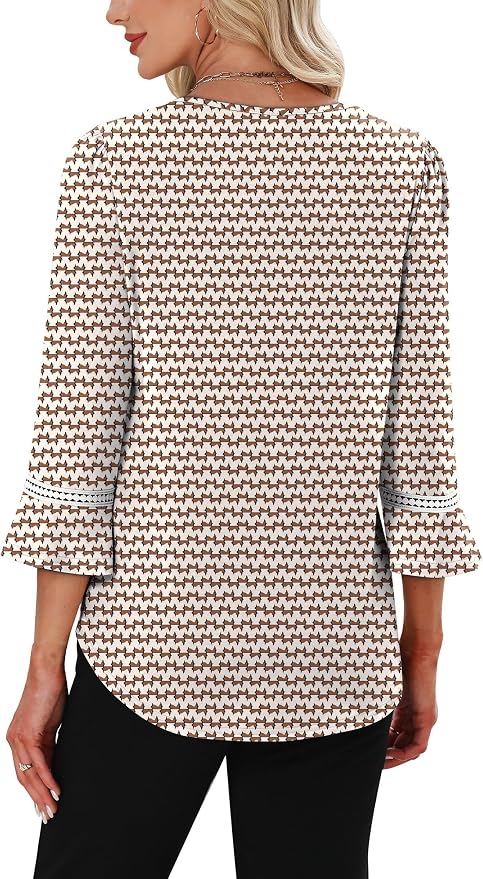WIHOLL Womens Blouses Dressy Casual 3/4 Length Sleeve Tops Lace Trendy 2026 Spring Summer V Neck Shirts Vacation Outfits - Image 5