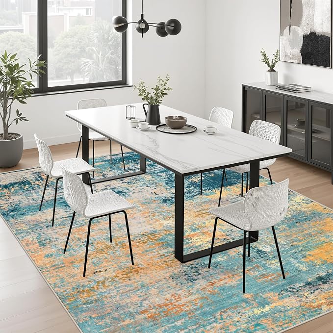 5x7 Area Rug Living Room Rug: Washable Modern Abstract Soft Thin Rug Indoor Floor No Slip Carpet for Bedroom Dining Room Farmhouse Nursery Home Office - Rosy Haze - Image 9
